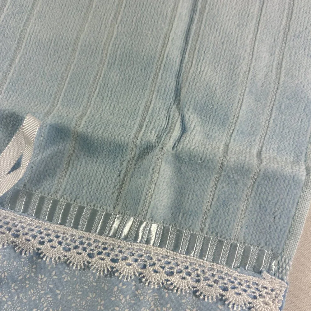 Dohler Embellished Hand Towel Lace Ribbon Pale Blue Decorative 19.5